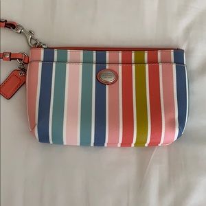 Coach striped wristlet purse